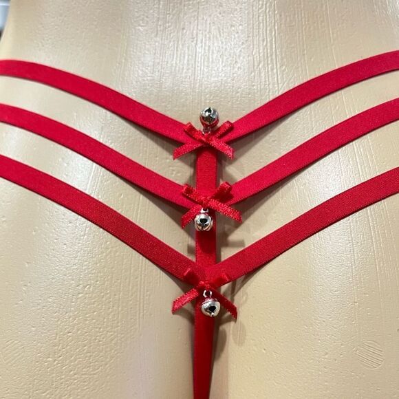 Victorias Secret Dream Angels Sexy Strappy soft Satin Thong V String Red XLarge - Picture 6 of 7